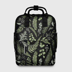 Женский рюкзак Зелёные листья папоротника на черном фоне