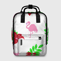 Рюкзак женский Розовый фламинго с цветами, цвет: 3D-принт