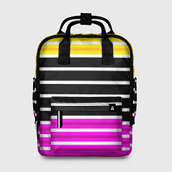 Рюкзак женский Желтые розовые и черные полосы на белом, цвет: 3D-принт