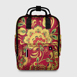 Рюкзак женский Хохломская Роспись Цветы На красном Фоне, цвет: 3D-принт