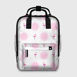 Рюкзак женский Фламинго и круги на белом фоне, цвет: 3D-принт