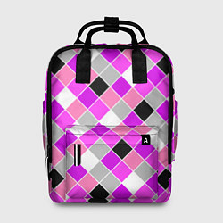 Рюкзак женский Розовый черный узор в клетку, цвет: 3D-принт