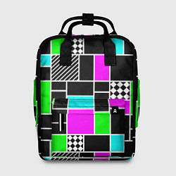 Рюкзак женский Неоновый геометрический узор на черном, цвет: 3D-принт