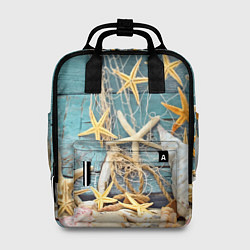 Рюкзак женский Натюрморт из сети, морских звёзд и ракушек - лето, цвет: 3D-принт