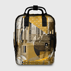 Женский рюкзак Гранжевая абстракция: Черный, белый, горчичный орн