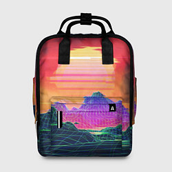 Рюкзак женский Синтвейв неоновые горы на закате, цвет: 3D-принт