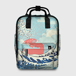 Рюкзак женский Морской пейзаж с большими волнами на закате, цвет: 3D-принт