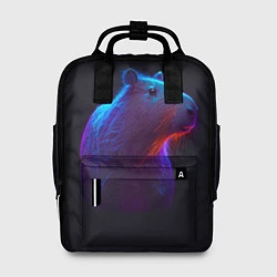 Рюкзак женский Неоновая капибара на чёрном фоне, цвет: 3D-принт