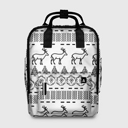 Рюкзак женский Черно-белый узор с оленями, цвет: 3D-принт