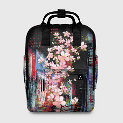 Рюкзак женский Ветка сакуры на фоне ночного Токио - glitch, цвет: 3D-принт