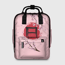 Рюкзак женский Цветущая сакура с иероглифом cолнце, цвет: 3D-принт