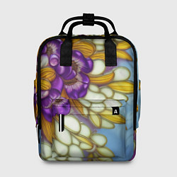 Рюкзак женский Фиалковый букет стеклянный узор, цвет: 3D-принт