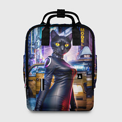 Рюкзак женский Модная чёрная кошечка в Нью-Йорке, цвет: 3D-принт