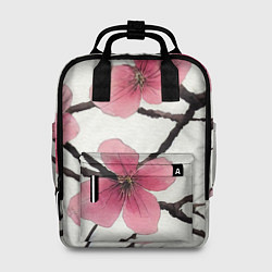 Рюкзак женский Цветы и ветви японской сакуры - текстура холста, цвет: 3D-принт