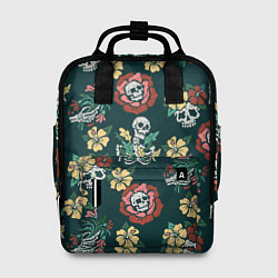 Рюкзак женский Скелеты и черепа среди цветов, цвет: 3D-принт