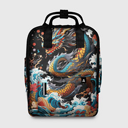 Рюкзак женский Дракон на волнах в японском стиле арт, цвет: 3D-принт