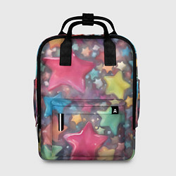 Рюкзак женский Разноцветные новогодние звёзды, цвет: 3D-принт