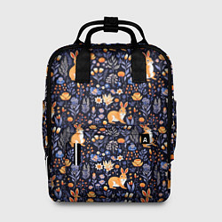 Рюкзак женский Оранжевые зайчики в траве на синем фоне, цвет: 3D-принт