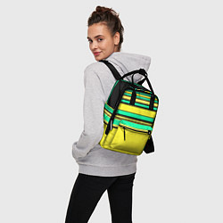 Рюкзак женский Разноцветный черно желтый с зеленым полосатый узор, цвет: 3D-принт — фото 2