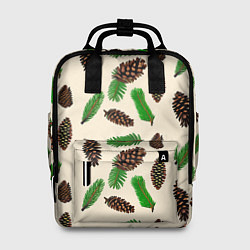 Рюкзак женский Зимний узор - еловые ветки и шишки, цвет: 3D-принт