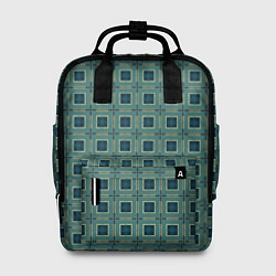 Рюкзак женский Зелёно-бежевый квадраты, цвет: 3D-принт