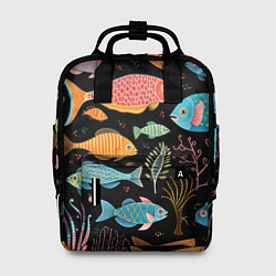 Рюкзак женский Фолк-арт рыбовы, цвет: 3D-принт