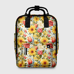 Рюкзак женский Паттерн из желтых и красных цветов, цвет: 3D-принт