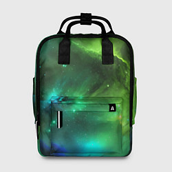 Рюкзак женский Бескрайний космос зелёный, цвет: 3D-принт