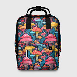 Рюкзак женский Разноцветные грибы причудливый паттерн, цвет: 3D-принт