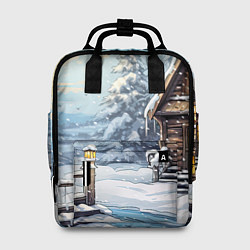 Рюкзак женский Деревянный зимний домик, цвет: 3D-принт
