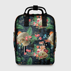 Женский рюкзак Узор из черепов с цветами и листьями