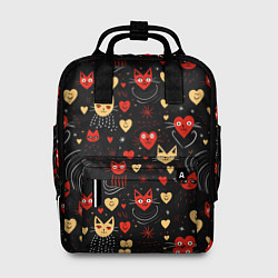 Рюкзак женский Паттерн с сердечками и котами валентинка, цвет: 3D-принт