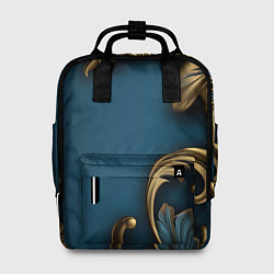 Рюкзак женский Золотые узоры на синем фоне, цвет: 3D-принт