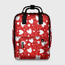 Рюкзак женский Белые сердечки на красном фоне, цвет: 3D-принт