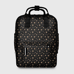 Рюкзак женский Чёрный с золотыми звёздочками паттерны, цвет: 3D-принт