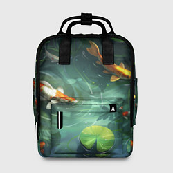 Рюкзак женский Рыбки Кои плавают в пруду, цвет: 3D-принт