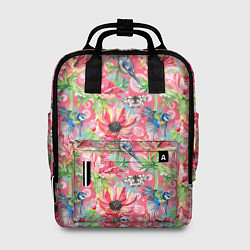 Рюкзак женский Синицы и маки на розовом, цвет: 3D-принт
