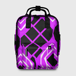 Рюкзак женский Чёрные квадраты и белые полосы на фиолетовом фоне, цвет: 3D-принт