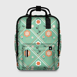 Рюкзак женский Зеленый цветочный - ретро, цвет: 3D-принт
