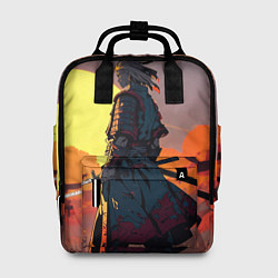 Женский рюкзак Самурай в доспехах на фоне солнца
