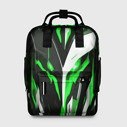 Рюкзак женский Зелёно-белая абстракция и чёрный фон, цвет: 3D-принт