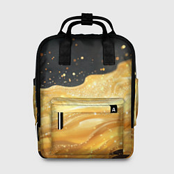 Рюкзак женский Золотистая материя на черном фоне, цвет: 3D-принт