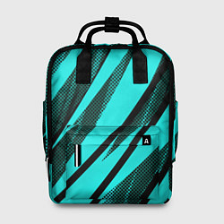 Рюкзак женский Неоновый голубой с чёрным абстракция с полосами, цвет: 3D-принт