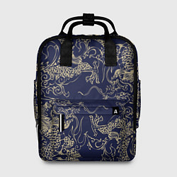 Рюкзак женский Золотые драконы на синем, цвет: 3D-принт