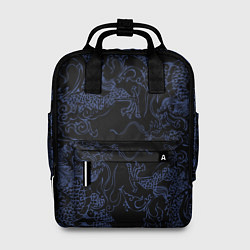 Рюкзак женский Синий дракон на черном, цвет: 3D-принт