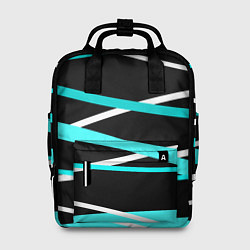 Рюкзак женский Чёрный с бело-голубыми полосами, цвет: 3D-принт