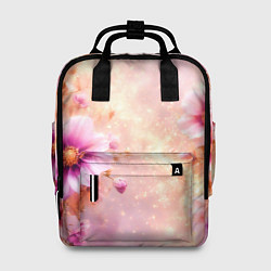 Рюкзак женский Нежный розовый цветочный с золотистым свечением, цвет: 3D-принт