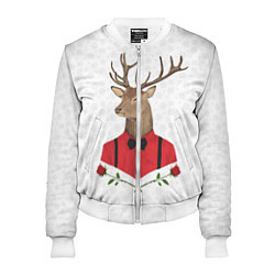 Бомбер женский Christmas Deer, цвет: 3D-белый