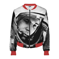 Бомбер женский Гагарин космонавт, цвет: 3D-красный