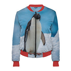 Бомбер женский Пингвин на айсберге, цвет: 3D-красный